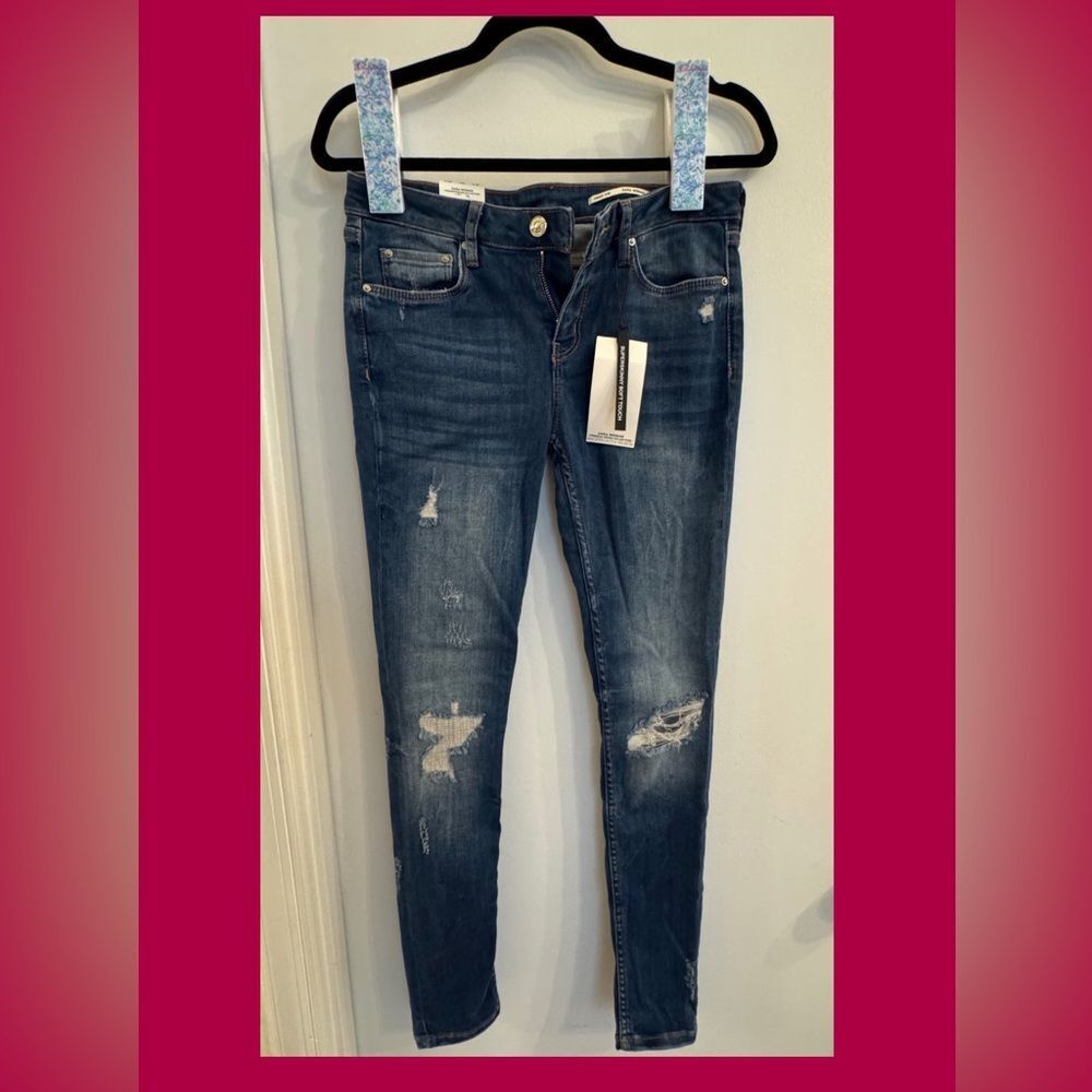 New Zara European Premium Denim Dark Blue Distressed Jean | Midrise
